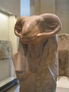 Statue of the god Khnum, ram-headed god of the Nile Flood.