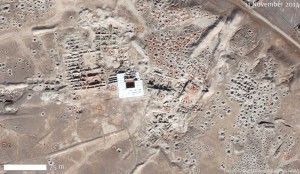 Satellite photograph showing industrialized looting at Mari, November 11, 2014. Digital Globe/U.S. Department of State (source)