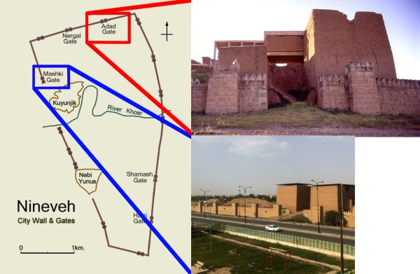 Map showing the locations of the Adad and Mashki gates within Nineveh.